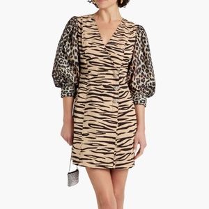 NWT Ganni 2023 animal print mini warp dress size DE 34/ US2